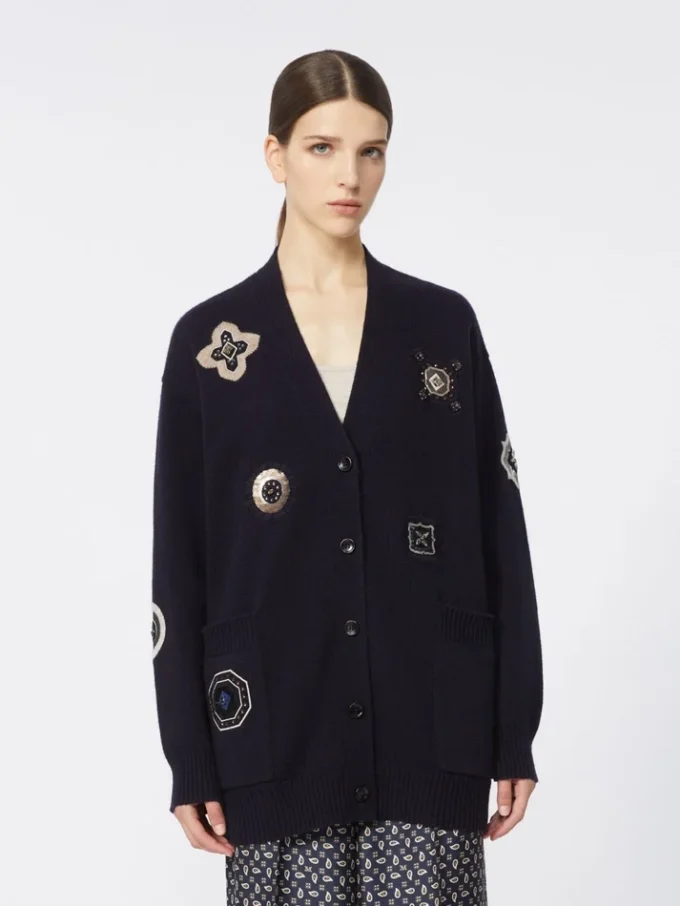 Cardigan long en laine et cachemire, bleu outremer Cardigan long en laine et cachemire, bleu outremer
