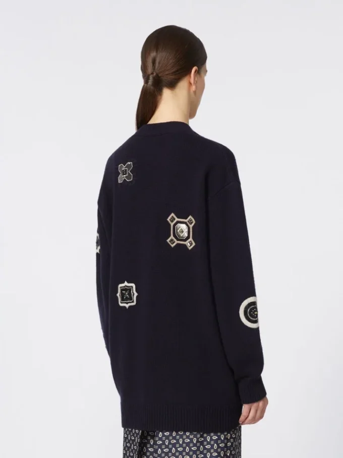 Cardigan long en laine et cachemire, bleu outremer Cardigan long en laine et cachemire, bleu outremer
