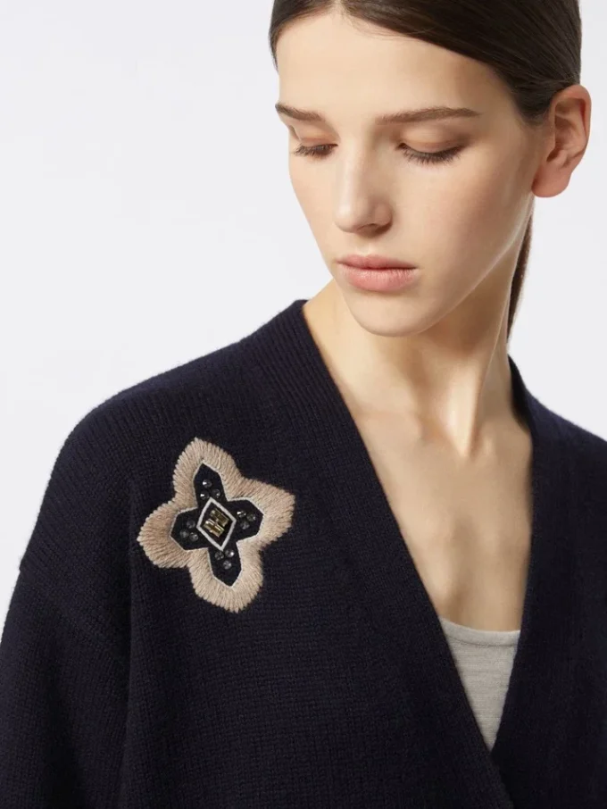 Cardigan long en laine et cachemire, bleu outremer Cardigan long en laine et cachemire, bleu outremer