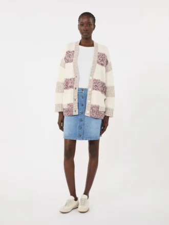 Cardigan rayé en laine et coton, couleur sable