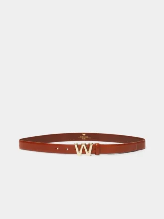 Ceinture en cuir avec boucle logo, couleur tabac