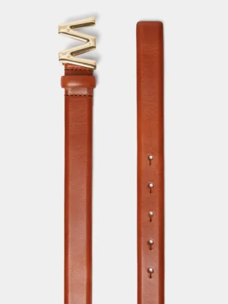 Ceinture en cuir avec boucle logo, couleur tabac