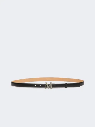Ceinture en cuir avec boucle monogramme, noire