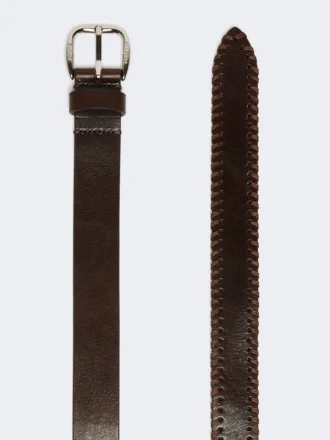 Ceinture en cuir avec embout, marron foncé