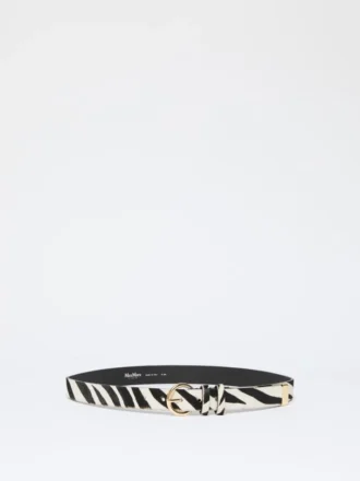 Ceinture en cuir imprimé aspect crin de poney, blanche