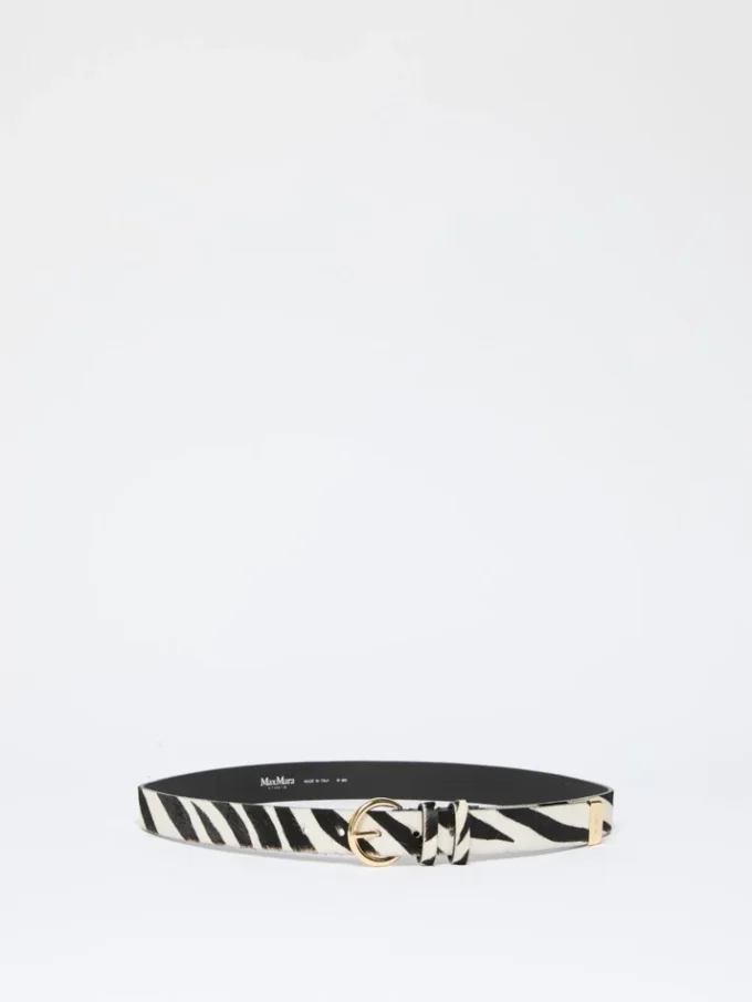 Ceinture en cuir imprimé aspect crin de poney, blanche Ceinture en cuir imprimé aspect crin de poney, blanche