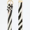 Ceinture en cuir imprimé aspect crin de poney, blanche Ceinture en cuir imprimé aspect crin de poney, blanche