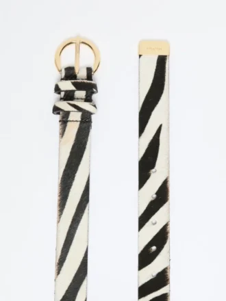 Ceinture en cuir imprimé aspect crin de poney, blanche