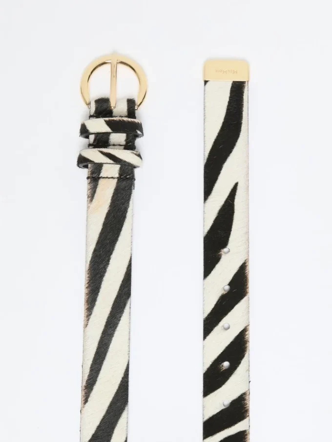 Ceinture en cuir imprimé aspect crin de poney, blanche Ceinture en cuir imprimé aspect crin de poney, blanche