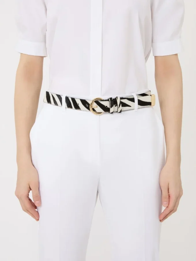 Ceinture en cuir imprimé aspect crin de poney, blanche Ceinture en cuir imprimé aspect crin de poney, blanche