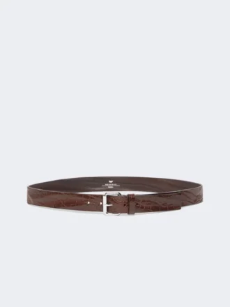 Ceinture en cuir imprimé croco, marron