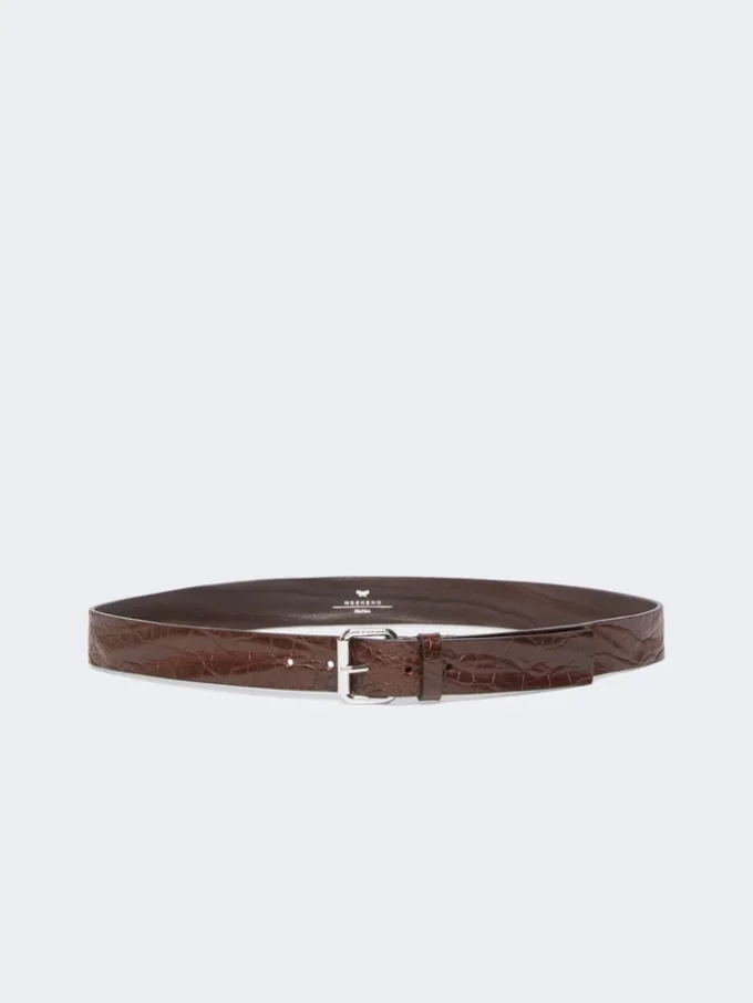 Ceinture en cuir imprimé croco, marron Ceinture en cuir imprimé croco, marron