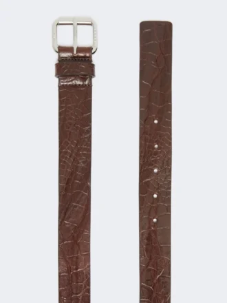 Ceinture en cuir imprimé croco, marron