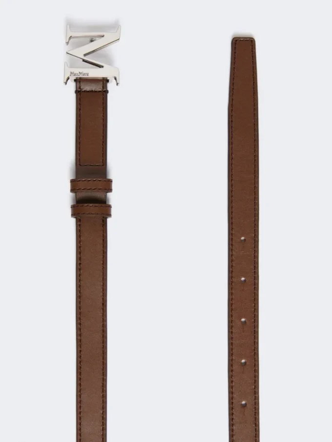 Ceinture en cuir naturel monogrammée, marron Ceinture en cuir naturel monogrammée, marron