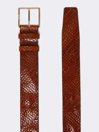 Ceinture en cuir tressé, couleur tabac Ceinture en cuir tressé, couleur tabac
