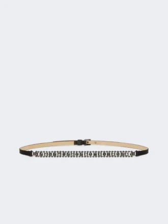 Ceinture en satin ornée de bijoux, noire
