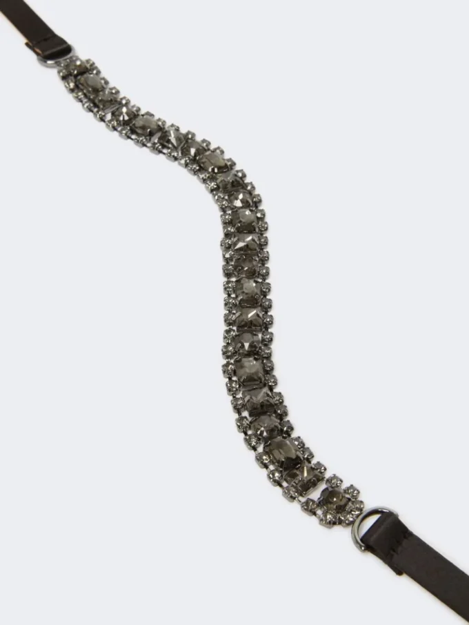 Ceinture en satin ornée de bijoux, noire Ceinture en satin ornée de bijoux, noire