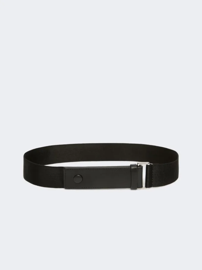 Ceinture élastique en sangle et cuir, noire Ceinture élastique en sangle et cuir, noire