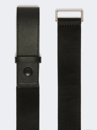 Ceinture élastique en sangle et cuir, noire