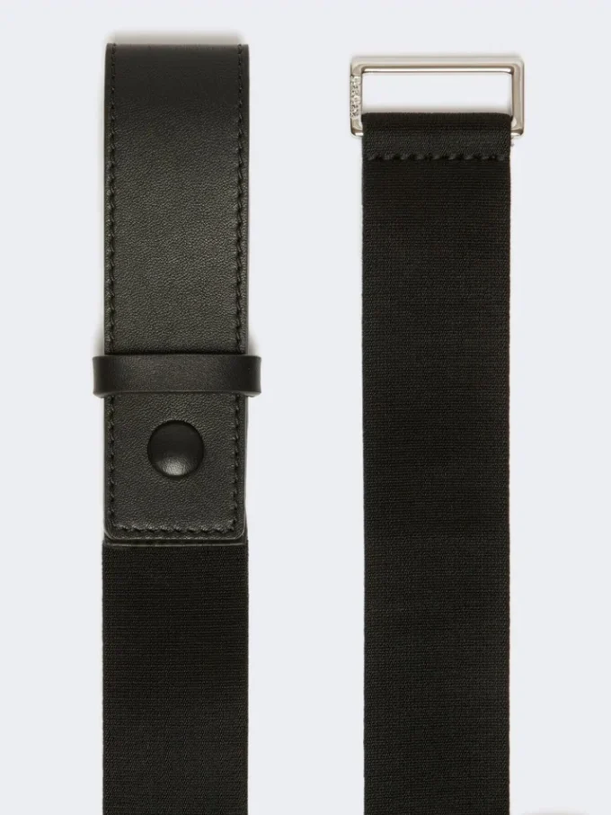 Ceinture élastique en sangle et cuir, noire Ceinture élastique en sangle et cuir, noire