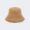 Chapeau cloche réversible en tissu camel et peluche, camel