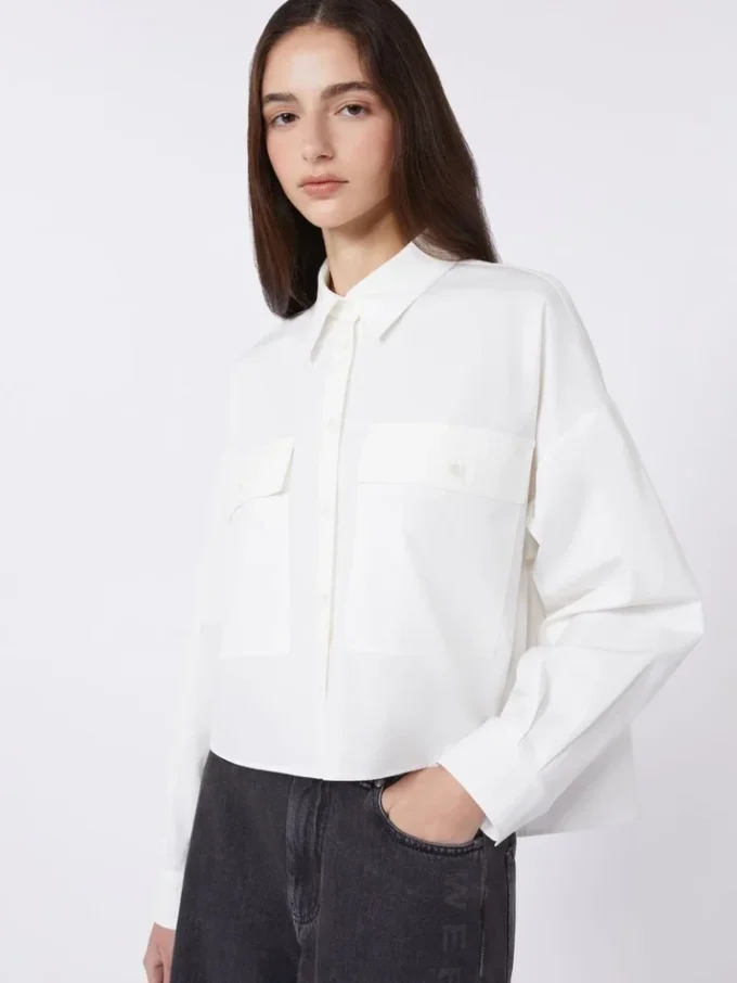 Chemise asymétrique en coton délavé, blanche Chemise asymétrique en coton délavé, blanche