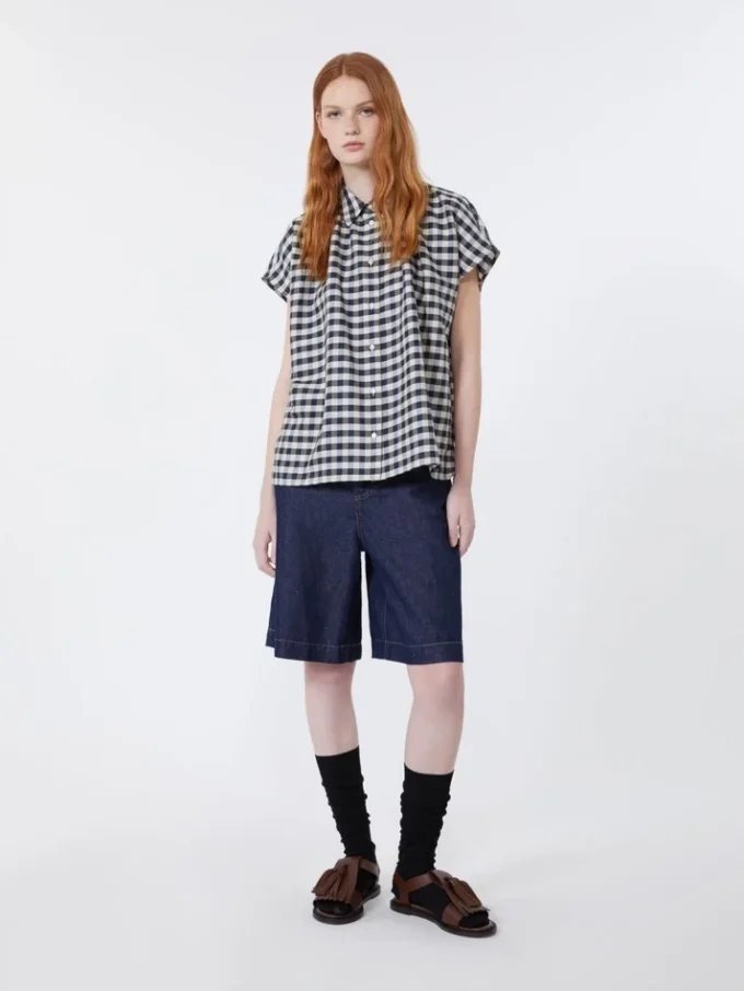 Bermuda en denim de coton et lin, bleu marine Bermuda en denim de coton et lin, bleu marine
