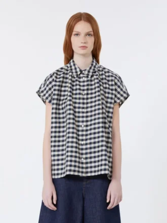 Chemise Batavia en coton et ramie, bleu marine