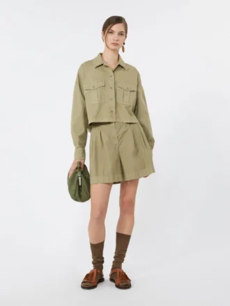 Chemise carrée en coton panama, vert olive