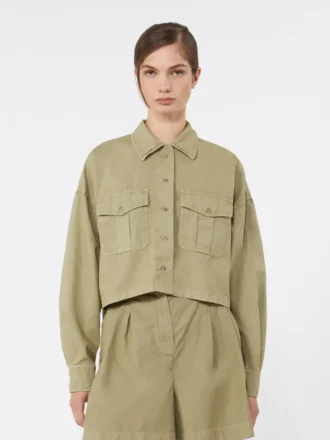Chemise carrée en coton panama, vert olive