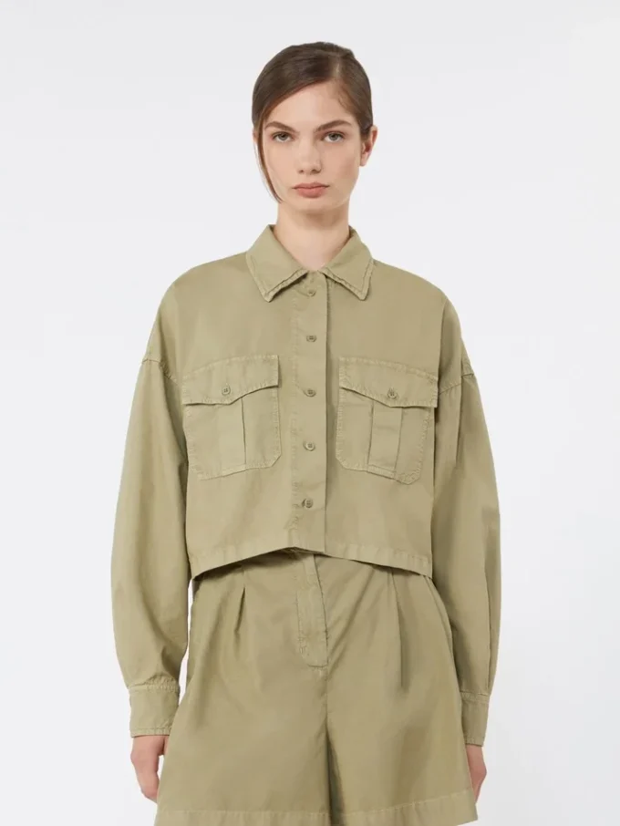 Chemise carrée en coton panama, vert olive Chemise carrée en coton panama, vert olive