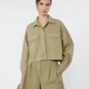 Chemise carrée en coton panama, vert olive Chemise carrée en coton panama, vert olive