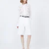 Chemise carrée en toile de ramie brodée, blanche Chemise carrée en toile de ramie brodée, blanche