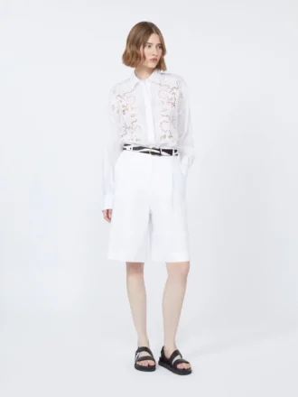 Chemise carrée en toile de ramie brodée, blanche