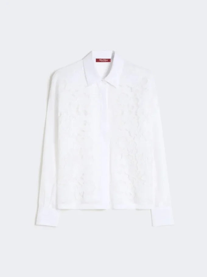 Chemise carrée en toile de ramie brodée, blanche Chemise carrée en toile de ramie brodée, blanche