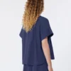 Chemise à col rond en popeline de coton, bleu marine Chemise à col rond en popeline de coton, bleu marine