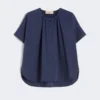 Chemise à col rond en popeline de coton, bleu marine Chemise à col rond en popeline de coton, bleu marine