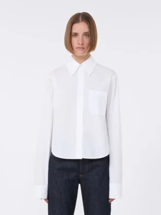 Chemise courte en coton avec dos plissé, blanc optique