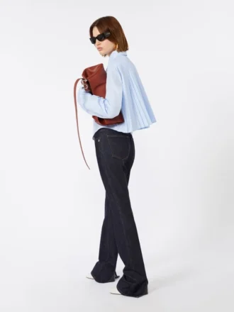 Chemise courte en coton avec dos plissé, bleu clair