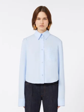 Chemise courte en coton avec dos plissé, bleu clair
