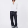 Chemise courte en popeline avec plis asymétriques, blanc optique Chemise courte en popeline avec plis asymétriques, blanc optique