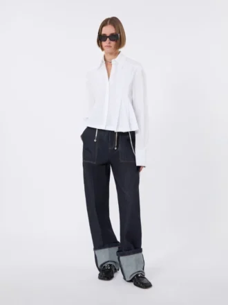 Chemise courte en popeline avec plis asymétriques, blanc optique