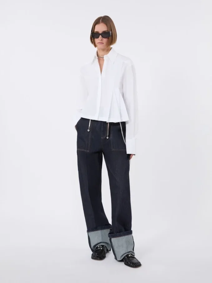 Chemise courte en popeline avec plis asymétriques, blanc optique Chemise courte en popeline avec plis asymétriques, blanc optique