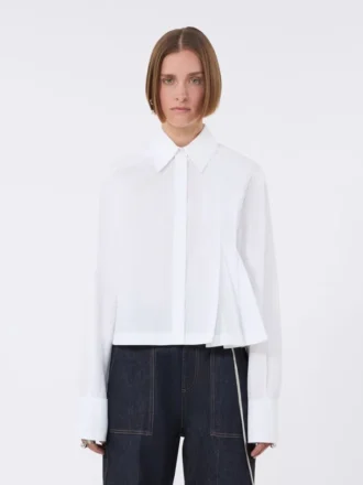 Chemise courte en popeline avec plis asymétriques, blanc optique