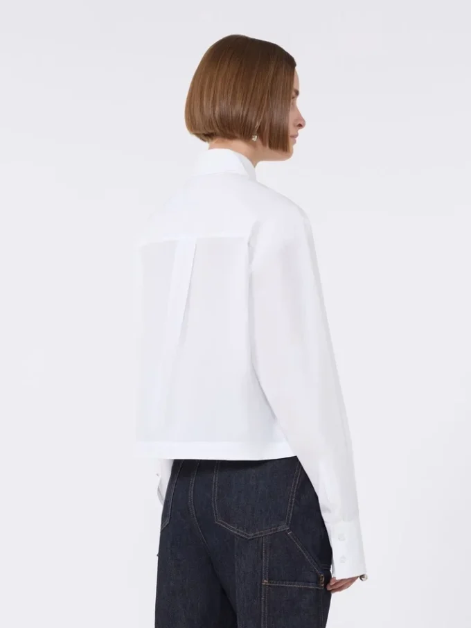 Chemise courte en popeline avec plis asymétriques, blanc optique Chemise courte en popeline avec plis asymétriques, blanc optique