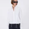 Chemise courte en popeline avec plis asymétriques, blanc optique Chemise courte en popeline avec plis asymétriques, blanc optique