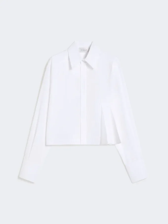 Chemise courte en popeline avec plis asymétriques, blanc optique Chemise courte en popeline avec plis asymétriques, blanc optique