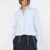 Chemise courte en popeline à plis asymétriques, bleu avio Chemise courte en popeline à plis asymétriques, bleu avio