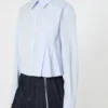 Chemise courte en popeline à plis asymétriques, bleu avio Chemise courte en popeline à plis asymétriques, bleu avio