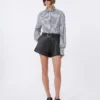 Chemise courte en popeline rayée, noire Chemise courte en popeline rayée, noire